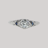 Antique c.1920 Platinum 1/2 ct. Old Mine Cut Diamond & Synthetic Sapphire Ring