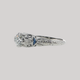 Antique c.1920 Platinum 1/2 ct. Old Mine Cut Diamond & Synthetic Sapphire Ring
