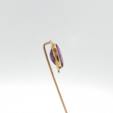 Antique c.1900 Vintage Amethyst Stick Pin with 14 Karat Yellow Gold Engraved Frame