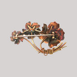 Antique c.1900 14K Gold Enamel Flower Pin with Mine-Cut Diamond Centers