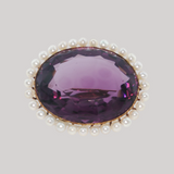 Antique c.1900 14K Yellow Gold Amethyst & Pearl Brooch