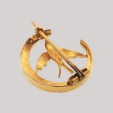 Antique c.1900 14K Gold Crescent Pearl & Bird Pin
