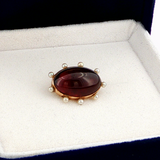 Antique c.1880  Carbuncle Garnet & Seed Pearl Brooch