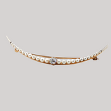 Antique Edwardian c.1910  Pearl & Old Mine Diamond Crescent Brooch