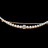 Antique Edwardian c.1910  Pearl & Old Mine Diamond Crescent Brooch