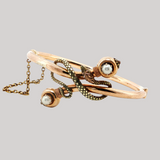 Antique c.1860 15K Gold Snake Bangle with Pearls