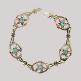 Vintage c.1940 14K Green & Rose Gold Blue Zircon Flower Bracelet