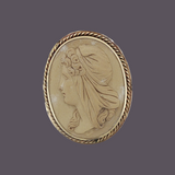 Antique c.1880 14K Yellow Gold Lava Cameo Brooch