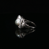 Vintage 18K White Gold Baroque Pearl & Diamond Statement Ring