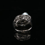 Vintage 18K White Gold Baroque Pearl & Diamond Statement Ring