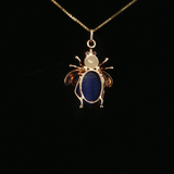 Estate 14K Gold Lapis Lazuli Bee Pendant on 20" Box Chain