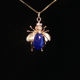 Estate 14K Gold Lapis Lazuli Bee Pendant on 20" Box Chain