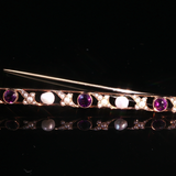 Antique c.1900 14K Gold Amethyst & Pearl Bar Pin