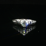 Antique c.1920 Platinum 1/2 ct. Old Mine Cut Diamond & Synthetic Sapphire Ring