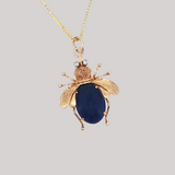 Estate 14K Gold Lapis Lazuli Bee Pendant on 20" Box Chain