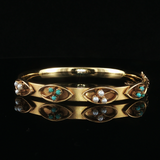 Antique c.1900 14K Gold Turquoise & Pearl Bangle