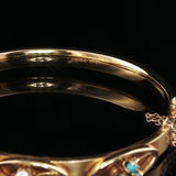 Antique c.1900 14K Gold Turquoise & Pearl Bangle