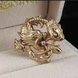 Antique c.1900 Gold Art Nouveau Mythical Creature Diamond Watch Brooch