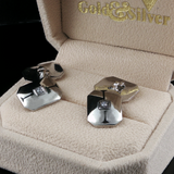 Antique c.1920 14K Art Deco Diamond & Black Enamel Cufflinks