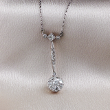 Antique c.1900 Edwardian 10K Gold & Platinum Old Mine Cut Diamond Lavalier Necklace