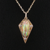 Antique c.1900 14K Gold Crystal Opal & Diamond Pendant