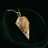 Antique c.1900 14K Gold Crystal Opal & Diamond Pendant