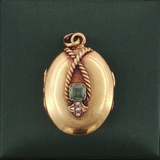 Antique c.1870 18K Yellow Gold Locket with Green Beryl & Pearl
