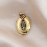 Antique c.1870 18K Yellow Gold Locket with Green Beryl & Pearl