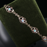 Vintage c.1940 14K Green & Rose Gold Blue Zircon Flower Bracelet