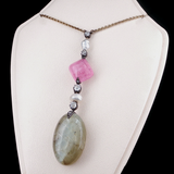 Antique c.1820  Gold Cat's-Eye Chrysoberyl & Pink Tourmaline Necklace with Pearls & Diamonds