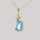 Vintage c.1940 14K Gold & Platinum Aquamarine Enhancer Pendant with Diamond Accent