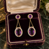 Antique c.1880 14K Gold Amethyst & Seed Pearl Drop Earrings