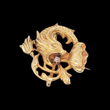 Antique c.1900 Gold Art Nouveau Mythical Creature Diamond Watch Brooch