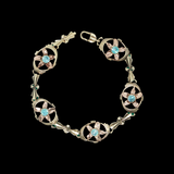 Vintage c.1940 14K Green & Rose Gold Blue Zircon Flower Bracelet