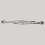 Antique c.1920 Platinum Art Deco Diamond & Sapphire Bar Pin