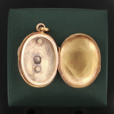 Antique c.1870 18K Yellow Gold Locket with Green Beryl & Pearl