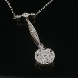 Antique c.1900 Edwardian 10K Gold & Platinum Old Mine Cut Diamond Lavalier Necklace