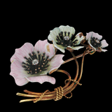 Antique c.1900 14K Gold Enamel Flower Pin with Mine-Cut Diamond Centers