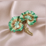 Antique c.1900 14K Yellow Gold Enamel & Pearl Nasturtium Brooch