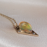 Antique c.1900 14K Gold Crystal Opal & Diamond Pendant