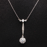 Antique c.1900 Edwardian 10K Gold & Platinum Old Mine Cut Diamond Lavalier Necklace