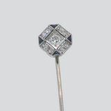 Antique c.1910 14 Karat White Gold Diamond & Sapphire Stick Pin