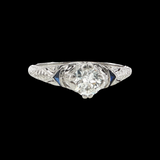 Antique c.1920 Platinum 1/2 ct. Old Mine Cut Diamond & Synthetic Sapphire Ring