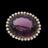 Antique c.1900 14K Yellow Gold Amethyst & Pearl Brooch
